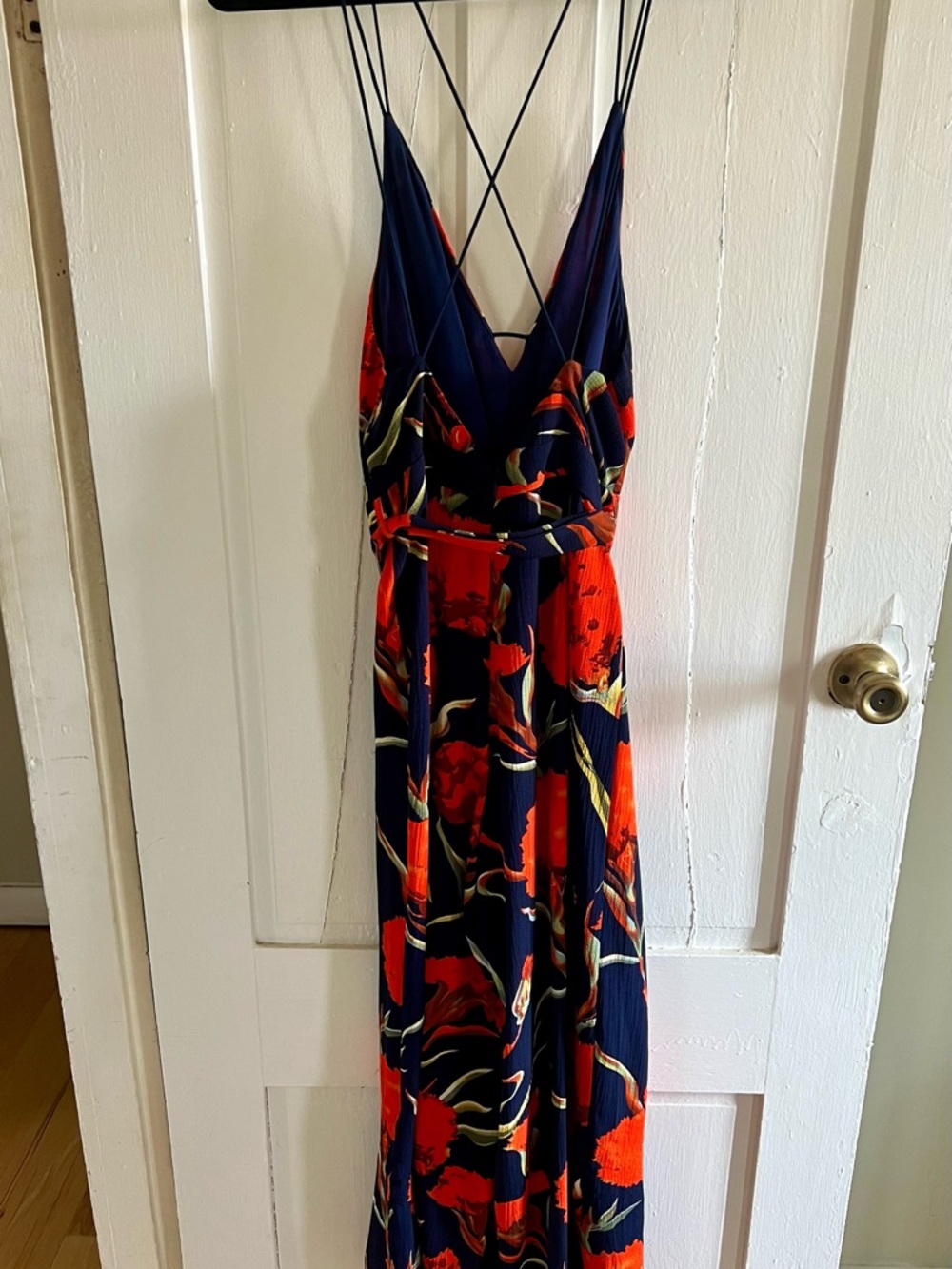 Luxxel Blue and Red Floral Jumpsuit with Tie Waist - Picture 4 of 4